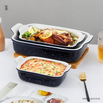 China Sustainable Splatter Paint Private Label Bakeware Custom Nordic Spotted Bake Dish Ceramic Bakeware for sale