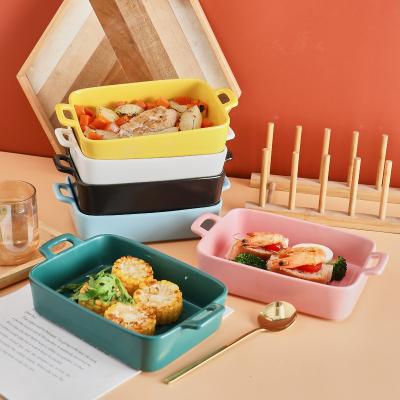 China Viable Nordic Ceramic Baking Dish Tray Rectangle Serving Bakeware Porcelain Pan Kitchen Cookware For Home for sale