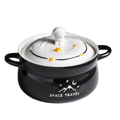 China New fashion astronaut design viable gift for man and friend porcelain ramen bowl with lid for soup salads for sale