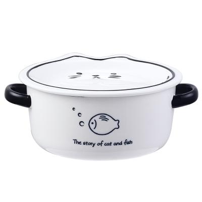 China HY Viable Japanese Creative Cat and Fish Instant Noodle Bowl with Lid Ramen Soup Bowls with Cover and Handle Gift Set for sale