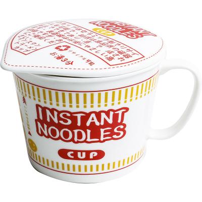 China Viable Wholesale Reusable Japanese Easy Clean Ceramic Utensils Clean Ceramic Bowl HY Ramen Instant Noodle Rolls With Lid for sale