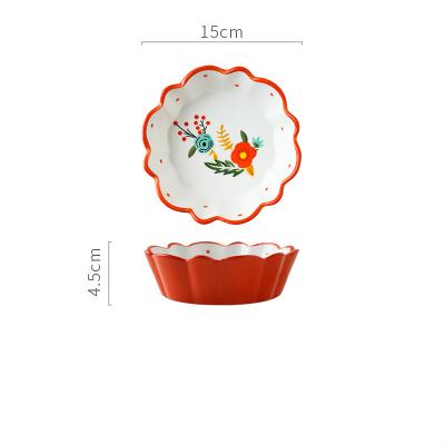 China Creative Viable Ceramic Wavy Home Ceramic Soup Bowl Simple HY Fruit Salad Dessert Bowl Petal Edge Undercoat Colored Tableware for sale