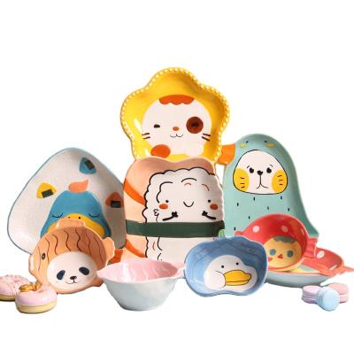 China Viable High Quality Cartoon Tableware Animal Ceramic Children's Household Bowl And Dish Set for sale