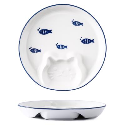 China Sustainable Dishware Restaurant Dumplings Sauce Vinegar Dish Round Charger Plates Japanese Style Cat Porcelain Cat Shape Ceramic for sale