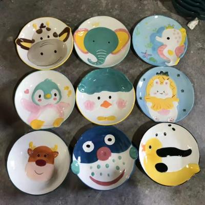 China 8 Inch Dinner Plate Kids Animal Cartoon Viable Ceramic Dish Animal Tableware for sale