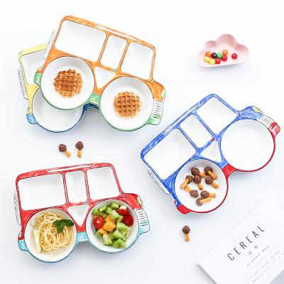 China HY Viable Creative Cartoon Kids Ceramic Plate Baby Food Truck Dish Porcelain Tableware Food Container Dinner Set for sale