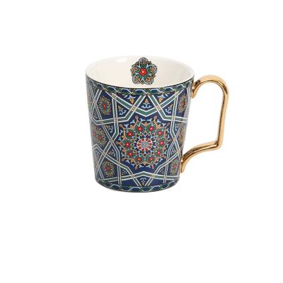 China Viable Geometric Fashion Coffee Cup Ceramic European Style Small Trend Coffee Cup and Saucer Set Home Afternoon Tea Cup for sale