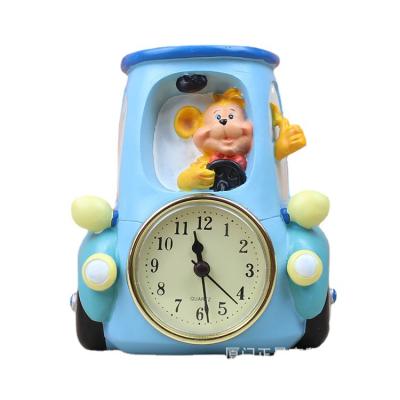 China Cute Cartoon Children Cartoon Pen Holder Resin With Clock Decoration Pen Holder Desktop Decoration for sale