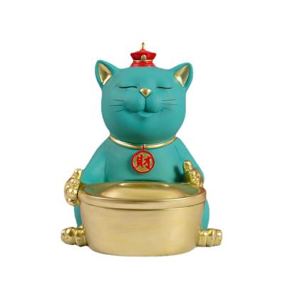 China Art Decor Creative Fortune Cat Tissue Box Resin Storage Box Desk Ornaments Home Decorations for sale