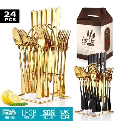 China 24 Piece Sustainable Flat Meal Set Meal Rack Gift Box Stainless Steel Dinnerware Set Wedding Party Favors for sale