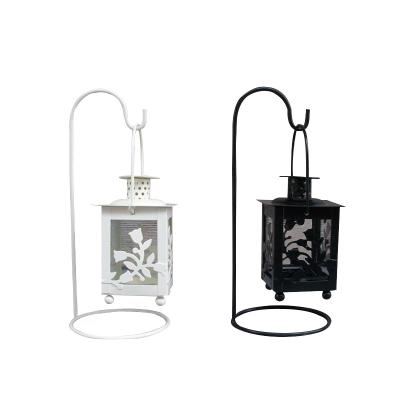 China Home Decoration Square Flower Metal Candle Holder Lantern Black Candle Holder for sale