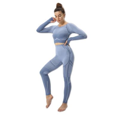 China New Design Breathable Weightlifting Long Sleeve Elastic Waist High Pants Yoga Sets For Women Two Piece Set for sale