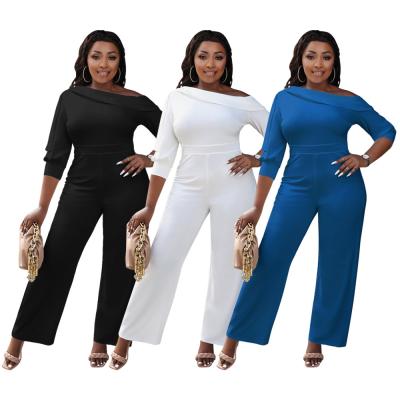 China 2021 New Autumn Anti-pilling Playsuit Solid Sleeve Long One Shoulder One Piece Jumpsuit For Women Wide Leg Panty Rompers for sale