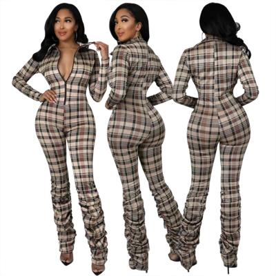 China Anti-pilling 2022 New Arrivals Sheath Long Tight Rompers Print Plaid Jumpsuits For Women Stacked Pants Overalls for sale