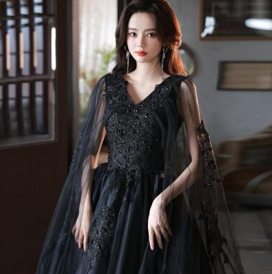 China Breathable Black Elegant Top Sales Blow Sleeve Dress Women for sale