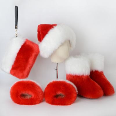 China Soft Hotel And Resort Fur Hat Shoes Bag Best Gift For Christmas Fur Set for sale