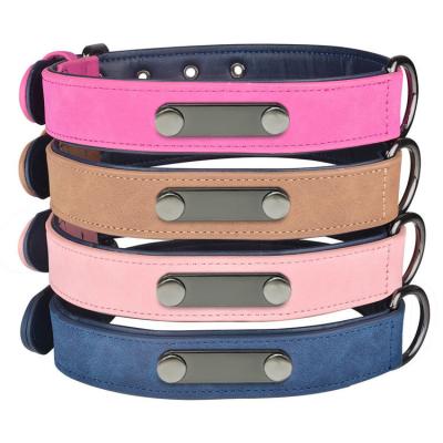 China Durable PU Leather Pet Dog Collar Large Adjustable Resistance To Pull Lost Marking Microfiber Dog Collars for sale