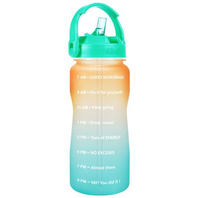 China Half Gallon 64oz Water Bottle BPA Viable Motivational Free Water Jug With Straw Large Leakproof For Outdoor Fitness Gym for sale