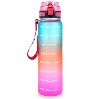 China Viable Motivational 1L Water Bottle with Time Marker, Leak Proof with Fruit Strainer for Fitness, Gym Outdoor Sports for sale