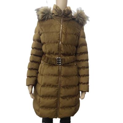 China New Style Anti-wrinkle Slim Women's Cotton-Padded Coat Fur Collar With Fur Trim And Belt for sale