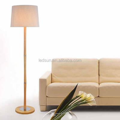 China Colorful Plain Simple White Fabric Shade Wood Shade Standing Floor Lamp for sale