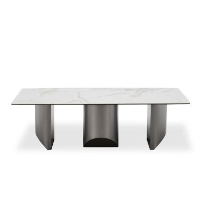 China Multiple Colors Are Available Italian Minimalist Luxury Modern Stainless Steel Leg Sintered Stone Rock Top Slate Marble Nordic Modern Rectangular Dining Table for sale