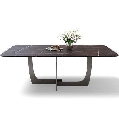 China Multiple Colors Are Available Italian Minimalist Luxury Italian Modern Stainless Chipboard Modern Rectangular Rock Stone Slate Marble Top Steel Leg Dining Table for sale