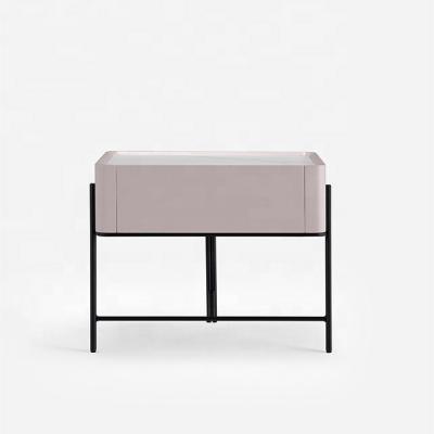 China Height Modification Backed To Lacquer Painted Glass Top Leg Italian Style Affordable Luxury Minimalism Modern Carbon Steel Nightstand for sale