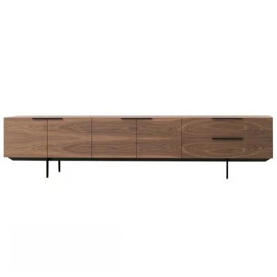 China Size And Finishing Can Be Customized Modern Walnut Style Walnut Color TV Cabinet Nordic Minimal Metal Legs TV Stand for sale