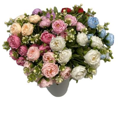 China Beautiful colorful flowers artificial retro roses flower bouquets wedding home decoration, wedding decoration for sale