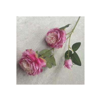 China Wholesale events decoration spot three head simulation foreign peony Brazil rose artificial silk flower wedding hotel decoration silk flowers for sale