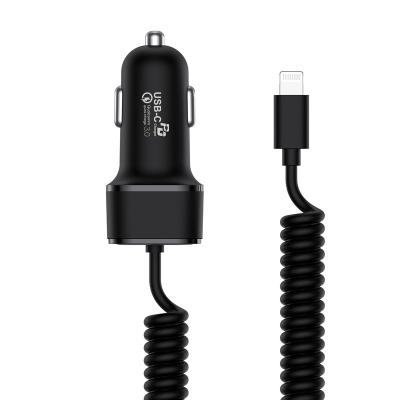 China Mfi USB Car Charger Mfi USB Car Charger with 6ft Spring Cable PD20W Vehicle Car Fast Charging Charger for sale