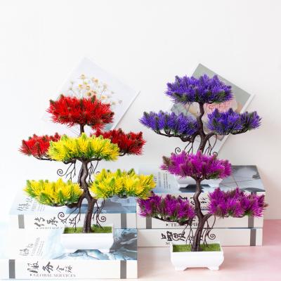 China Indoor artificial colorful greeting pine potted decorative popular simulation for decoration for sale