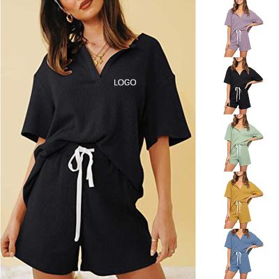 China Logo Brand Cotton Summer Casual Custom Made Breathable Sports Two Piece Tracksuit Set T-shirt Shorts Set For Women for sale