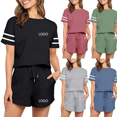 China Wholesale Custom Breathable Logo Ladies Summer Casual Sports Two Piece Tracksuit Set Short Set For Women for sale