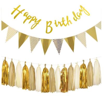 China Party Decoration Gold Glitter Party Supplies Decoration Custom Banner Happy Birthday for sale