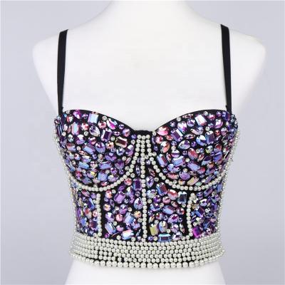 China Antibacterial Bralet Women's Pearl Sparkle Bustier Bra Nightclub Party Cropped Top Vest for sale