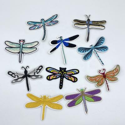 China Custom Viable Embroidery Blue Dragonfly Animal Lace Iron On Patch For Girls for sale