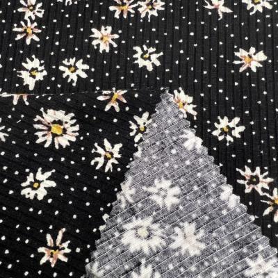 China Others Customs Spandex Polyester Stretch Small Flower Printed Knit 4*2 Rib Fabric for sale