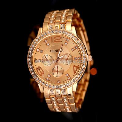 China Not Specified Most Popular Gold Geneva Stainless Steel Crystal Luminous Watch for sale