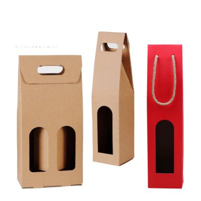 China Custom Recyclable Kraft Paper Bag Wine Bag Packaging With Window for sale