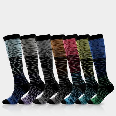 China New Viable Multicolor Gradient Stripe Pressure Socks Sports Tube Socks Men's And Women's Compression Socks for sale