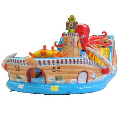 China Inflatable Party Rental Company Anmu Fun Jungle Jumper Pirate Ship Inflatable Slide Castle for sale