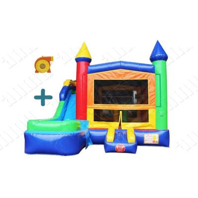 China Plato PVC Tarpaulin 5x5.5m Outdoor Inflatable Combo Bouncer With Colorful Slide Rainbow Bouncer Bounce Castle for sale