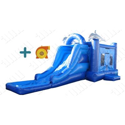 China Large Outdoor PVC Inflatable Slides Blue Tropical Water Slide for sale