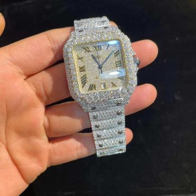 China High Quality White Day/Date VVS Moissanite Daily Waterproof Hip Hop Watch Fully Iced Out Fashion Style Yellow Face Luxury Men for sale