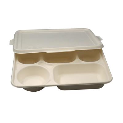 China Disposable Recycled Materials Recycle Bamboo Paper Pulp Rolls Custom Rectangular Dish Tray Packing Container Box Food Paper Bowl Food Delicatessen for sale