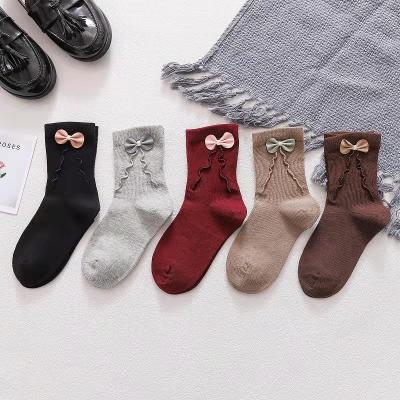 China QUICK DRY Combed Cotton Kids Socks Cute Bow Baby Socks For Autumn Winter Solid Breathable Children Socks for sale