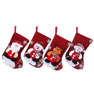 China New Christmas Decorations Canvas Christmas Jars Candy Gift Bag Decoration Props Santa Snowman Socks for sale