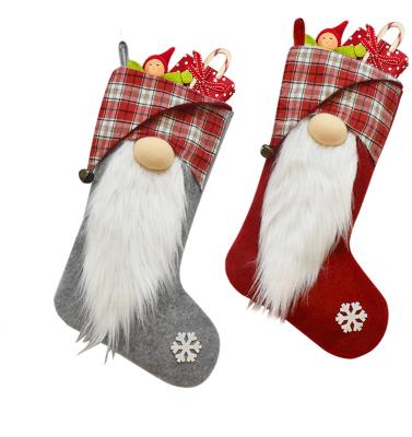 China Christmast Ornament 2021 Christmas Decorations Long Beard Christmas Socks Gift Bag Hanging Polyester Material Candy Socks for sale